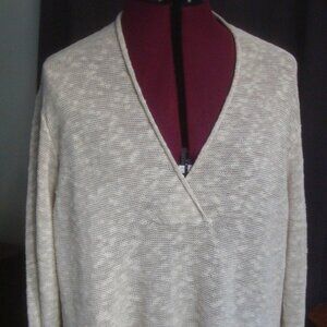EILEEN FISHER Linen Blend Shawl V-Neck Tunic Sweater Lagenlook